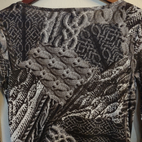 Vivienne Tam Mesh Long Sleeve Top Trompe L'Oeil Cable Knit Print Lined - Picture 12 of 15